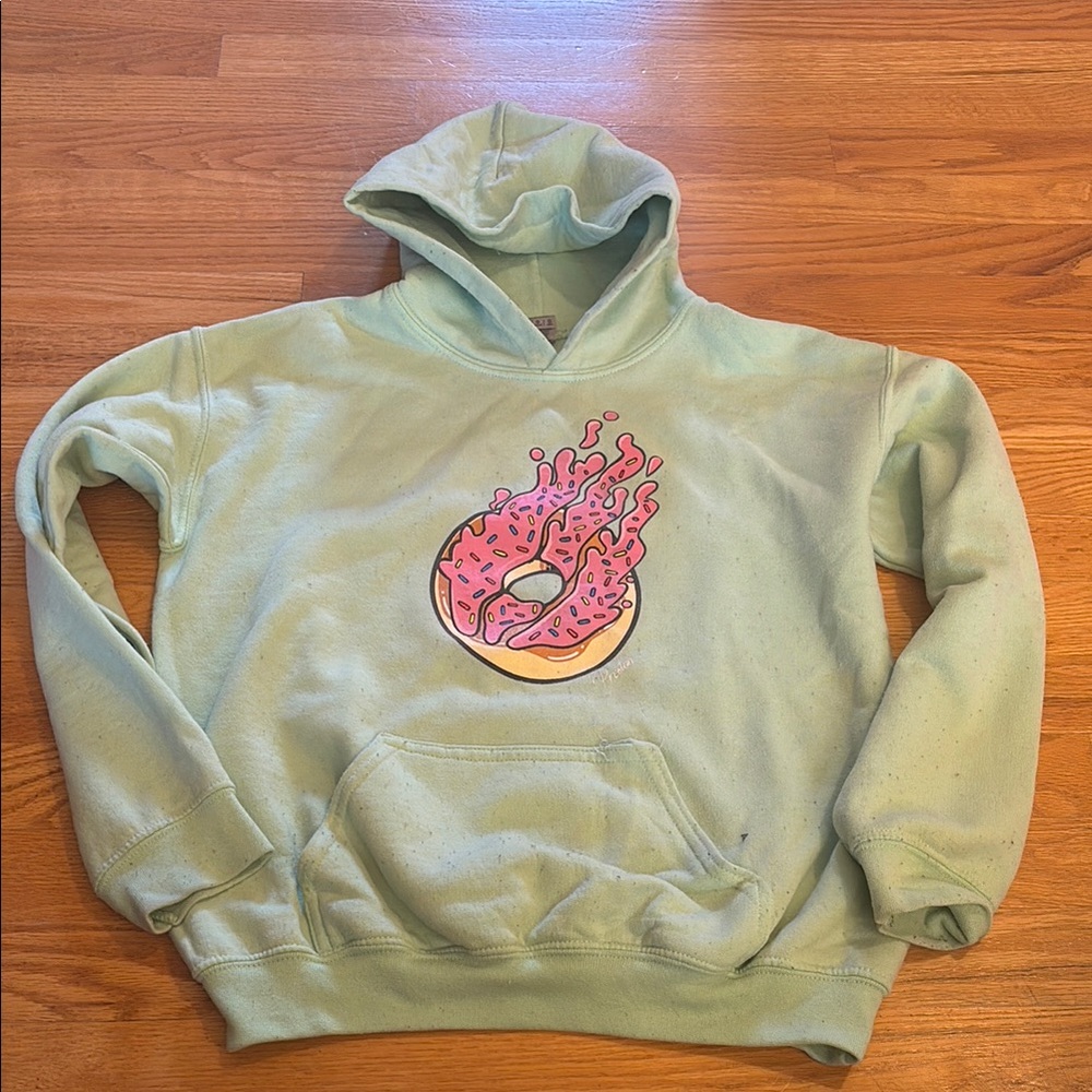 Frosted Donut Flame design in Mint Green Hoodie.